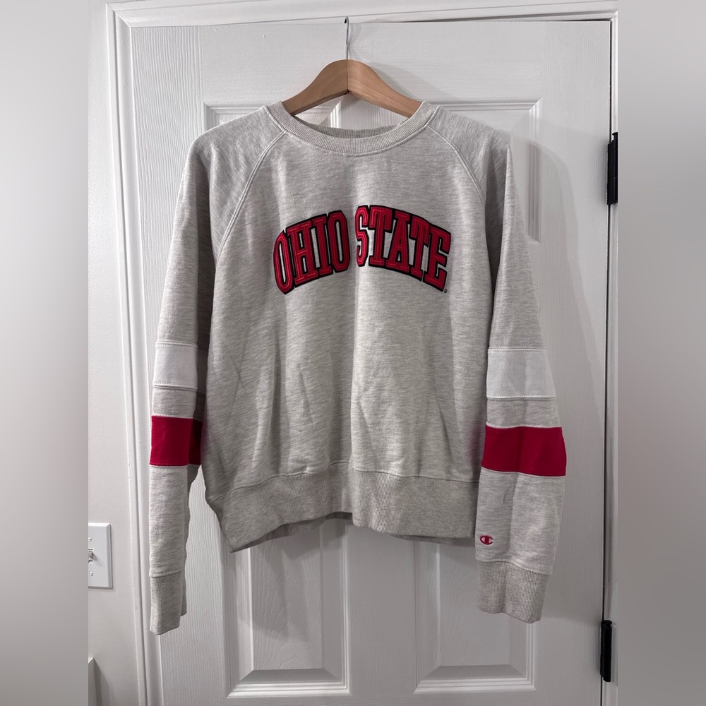 Champion Women's oatmeal and Red Ohio State Sweater